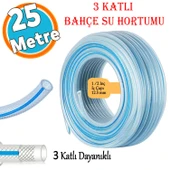 25 Metre Örgülü Şeffaf Bahçe Hortumu Dayanıklı 3 Katlı Sağlam Çeşme Su Sulama Yıkama Hortum 12.5 mm 1/2" - 1