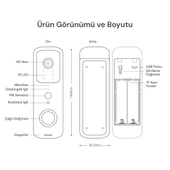 YECO BD-10 Akıllı Görüntülü Kapı Zili – PIR Sensör, IP66, WiFi, Çift Yönlü Ses - 8