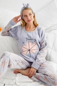 Nisanca Kışlık Polar Yılbaşı Kadın Pijama Takımı- Saç Bandı Hediyeli - 5