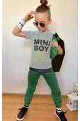 Erkek Çocuk Mini Boy Yazı ve Şerit Detaylı T-shirt Kolsuz Siyah Yelek Eşofman Takım - 5