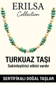 Sertifikalı Kırık Taşlı Model İnci - Firuze Taşı Kolye - (Turkuaz) - 1