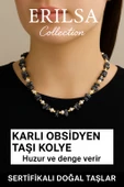Sertifikalı Kırık Taşlı Model İnci - Karlı Obsidyen Taşı Kolye thumbnail 1