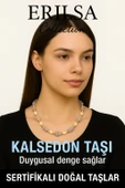 Sertifikalı Kırık Taşlı Model İnci - Kalsedon Taşı Kolye - 1