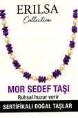 Sertifikalı Kırık Taşlı Model İnci - Mor Sedef Taşı Kolye - 1