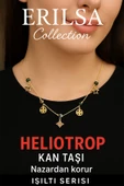 Sertifikalı Gold Heliotrop - Kan Taşı Şans Charm Kolye - Işıltı Serisi - 1