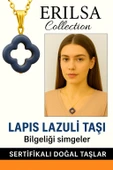 Sertifikalı Gold Yonca Model Lapis Lazuli Taşı Kolye Bilgelik Verir - 1