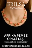 Sertifikalı Diş Model İnci ve Afrika Pembe Opal Taşı Kolye - 1