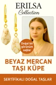 Sertifikalı Altın Renkli Beyaz Mercan Taşı Küpe – Saflık, Huzur ve Zarif Enerji Taşı - 1
