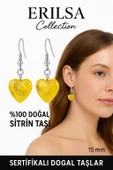 Sertifikalı Kalp Model Sitrin Taşı Küpe – Neşe, Bolluk ve Pozitif Enerji Taşı - 1