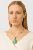 Sertifikalı AAA+ Yeşil Florit Taşı Kolye – Beşgen Model, Gümüş Aparatlı - 3