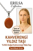 Sertifikalı Oval Kahverengi Yıldız Taşı Doğal Taş Kolye Gümüş Aparatlı Özgüveni Artırır Başarı Taşı - 1