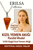 Sertifikalı Pandül Model Kızıl Yemen Akiği Kolye – Nazar ve Stres Karşıtı Koruma Taşı - 1