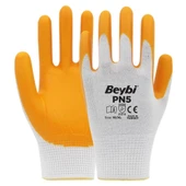 Beybi Nitril PMK PN5 Beyaz Sarı Örme Polyoster Nitril 10 Beden 12li Paket EN388 (3121X) - 1
