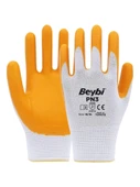 Beybi PN3 Beyaz Sarı 10 Beden Polyester Örme Nitril Eldiven 12li Paket EN388 (2121X) - 1