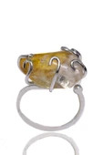 Sertifikalı Ayarlanabilir Sitrin Doğal Taş Yüzük Sarı Renk Tek Ebat - 1