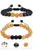 Sertifikalı  Makrome Turuncu Akik Taşı Doğal Taş Bileklik Seti thumbnail 2