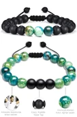 Sertifikalı Gerçek Yeşil Akik Taşı Çift Doğal Taş Bileklik Seti Doğal Mavi Yeşil Renk thumbnail 2