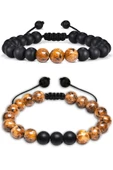 Kahverengi Siyah Benekli Jasper Taşı Makrome Bileklik Seti thumbnail 1