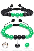 Sertifikalı Doğal Yeşil Aventurin Oniks Taşı Doğal Taş Bileklik Seti thumbnail 2