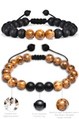 Kahverengi Siyah Benekli Jasper Taşı Makrome Bileklik Seti thumbnail 2