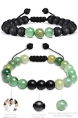 Sertifikalı Doğal Yosun Akik Oniks Taşı Doğal Taş Bileklik Seti thumbnail 2
