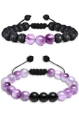 Sertifikalı Doğal Şeffaf Mor Ametist Oniks Taşı Doğal Taş Bileklik Seti thumbnail 1