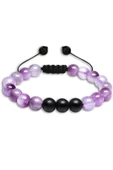 Sertifikalı Doğal Şeffaf Mor Ametist Oniks Taşı Doğal Taş Bileklik Seti thumbnail 5