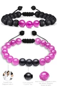 Sertifikalı Doğal Pembe Gül Kuvars Oniks Taşı Doğal Taş Bileklik Seti thumbnail 2