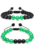 Sertifikalı Doğal Yeşil Aventurin Oniks Taşı Doğal Taş Bileklik Seti thumbnail 1