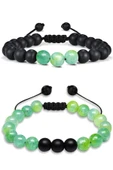 Sertifikalı Makrome Su Yeşili Akik Taşı Doğal Taş Bileklik Seti thumbnail 1