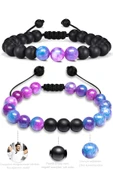 Sertifikalı Doğal Mavi Mor Kuvars Oniks Taşı Doğal Taş Bileklik Seti thumbnail 2