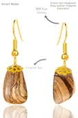 Sertifikalı Amorf Model Ham Kahverengi Jasper Taşı Küpe - Gold Renkli - 1