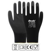Beybi 7 Beden 12li Paket  Poliüretan Kaplı Pu Touch Siyah Montaj Eldiven  EN388 (3121X) - 1