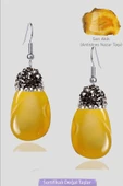 Sertifikalı Zirkon Taşlı Model Ham Sarı Akik Taşı Küpe - 1