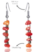 Sertifikalı Kırık Taşlı Model Kırmızı Mercan Taşı Küpe - 1