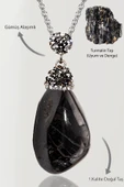 Sertifikalı Zirkon Taşlı Tamburlanmış Siyah Turmalin Taşı Kolye thumbnail 1
