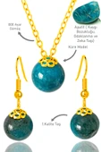 Sertifikalı Gold Küre Model Apatit Taşı Kolye Ve Küpe Seti - Gümüş Aparatlı - 1