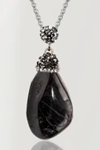 Sertifikalı Zirkon Taşlı Tamburlanmış Siyah Turmalin Taşı Kolye thumbnail 2