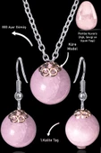 Sertifikalı Küre Model Pembe Kuvars Taşı Kolye ve Küpe Seti - Açık Renk - 1