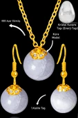 Sertifikalı Gold Küre Model Kristal Kuvars Taşı Kolye ve Küpe Seti - Gümüş Aparatlı - 1