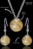 Sertifikalı Küre Model Golden Rutilli Kuvars Taşı Kolye ve Küpe Seti - Gümüş Aparatlı - 1
