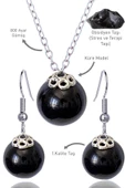 Sertifikalı Küre Model Siyah Obsidyen Taşı Kolye ve Küpe Seti - Gümüş Aparatlı - 1