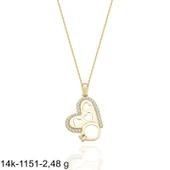 Kalp Tek Taş Özel Tasarım Çok Şık 14 Ayar Altın Kolye thumbnail 2