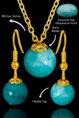 Sertifikalı Gold Küre Model Amazonit Taşı Kolye ve Küpe Seti - Gümüş Aparatlı - 1