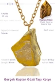 Sertifikalı Ham İşlenmemiş Kaplan Gözü Taşı Kolye - 24k Altın Kaplama thumbnail 1