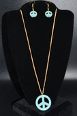 Sertifikalı Gold Barış Sembolü Firuze Taşı Kolye ve Küpe Seti (Turkuaz Taşı) - 1