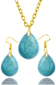 Sertifikalı Damla Model Firuze Taşı Kolye ve Küpe Seti - 24k Altın Kaplama - 1