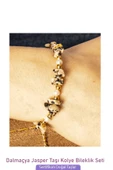 Sertifikalı İncili Dalmaçya Jasper Taşlı Doğal Taş Kolye Bileklik Seti - 3