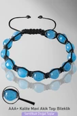 Sertifikalı Makrome Doğal Fasetli Mavi Akik Taşı Bileklik - Ayarlamalı - 1