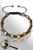 Sertifikalı Hematitli 6 Mm Doğal Siyah - Turuncu Akik Taşı Bileklik (Tibet Akiği) - 1